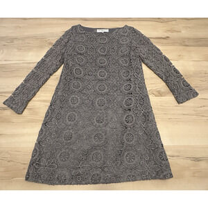Trina Turk Women 8 Dress Cocktail Lace Shift A-Line Long Sleeve Lined Gray